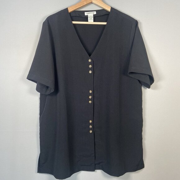 Orvis‎ Ladies Button Front Blouse Black Size Large Tunic Minimalist Classic - Picture 2 of 9